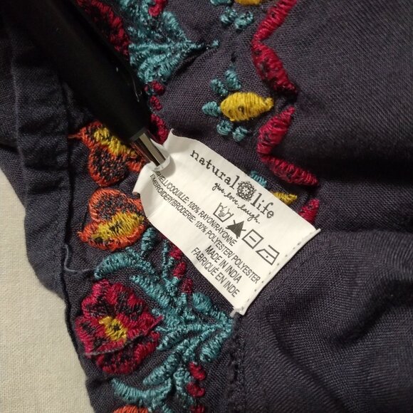 Natural Life Blue Embroidered Relaxed Fit Mini Spaghetti Strap Dress Size S - Picture 11 of 12